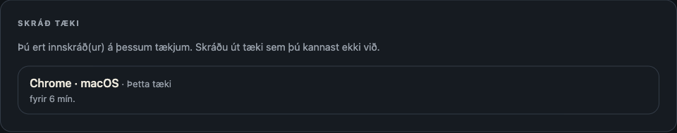 Skráð tæki í stillingum