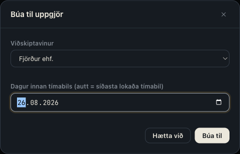 Gluggi til að búa til uppgjör